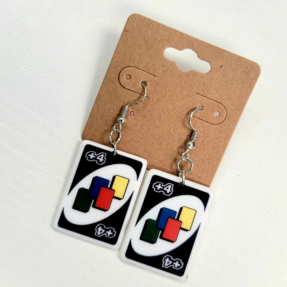 Uno draw 4 earrings cool unique black red  game